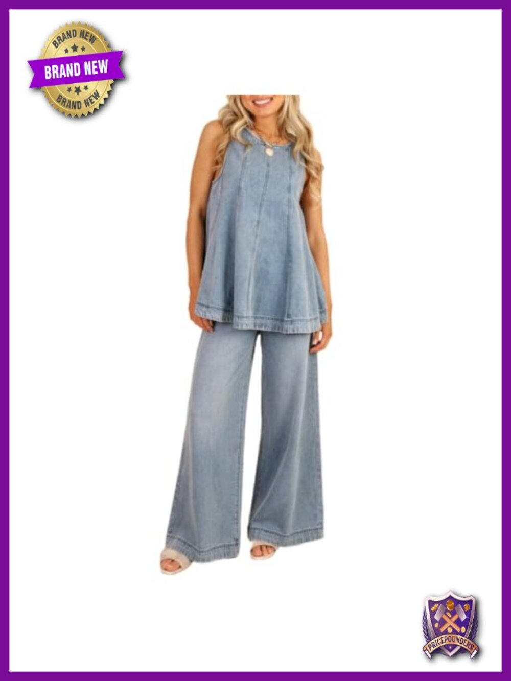 Sleeveless Tank Top Wide Leg Pants Set Polyester Spandex High Stretch Pull On